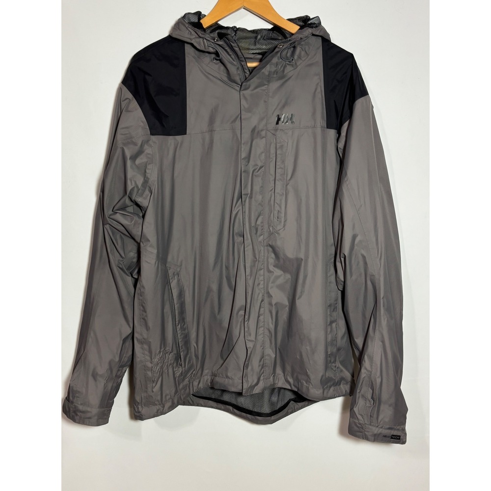 Helly Hansen Rain Jacket Men XL Grey Helly Tech Hooded Waterproof Shell Mesh